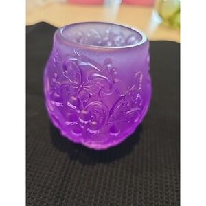 Small Resin  Purple Jar With Flowers On It  3 Inches High.     558